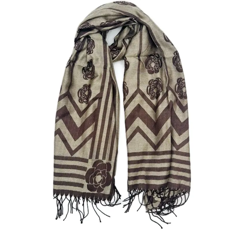Beautiful Tan and Brown Rose Cashmere Pashmina