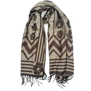 Beautiful Tan and Brown Rose Cashmere Pashmina