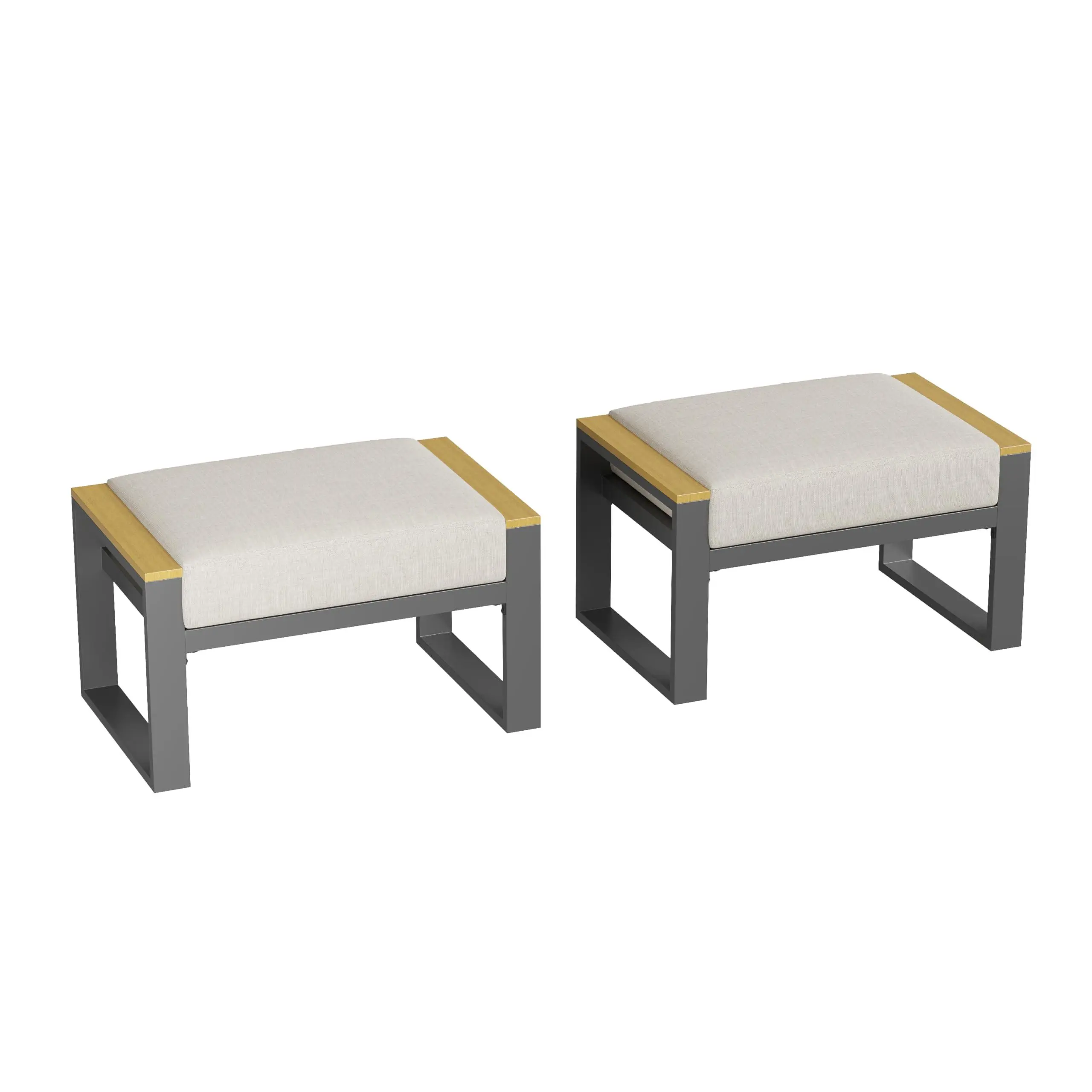 Outdoor 2 Pieces Aluminum Patio Ottoman, Outdoor Footstool with Seat Cushions, Small Metal Outdoor Chairs for Balcony, Garden, Deck, Backyard,Beige