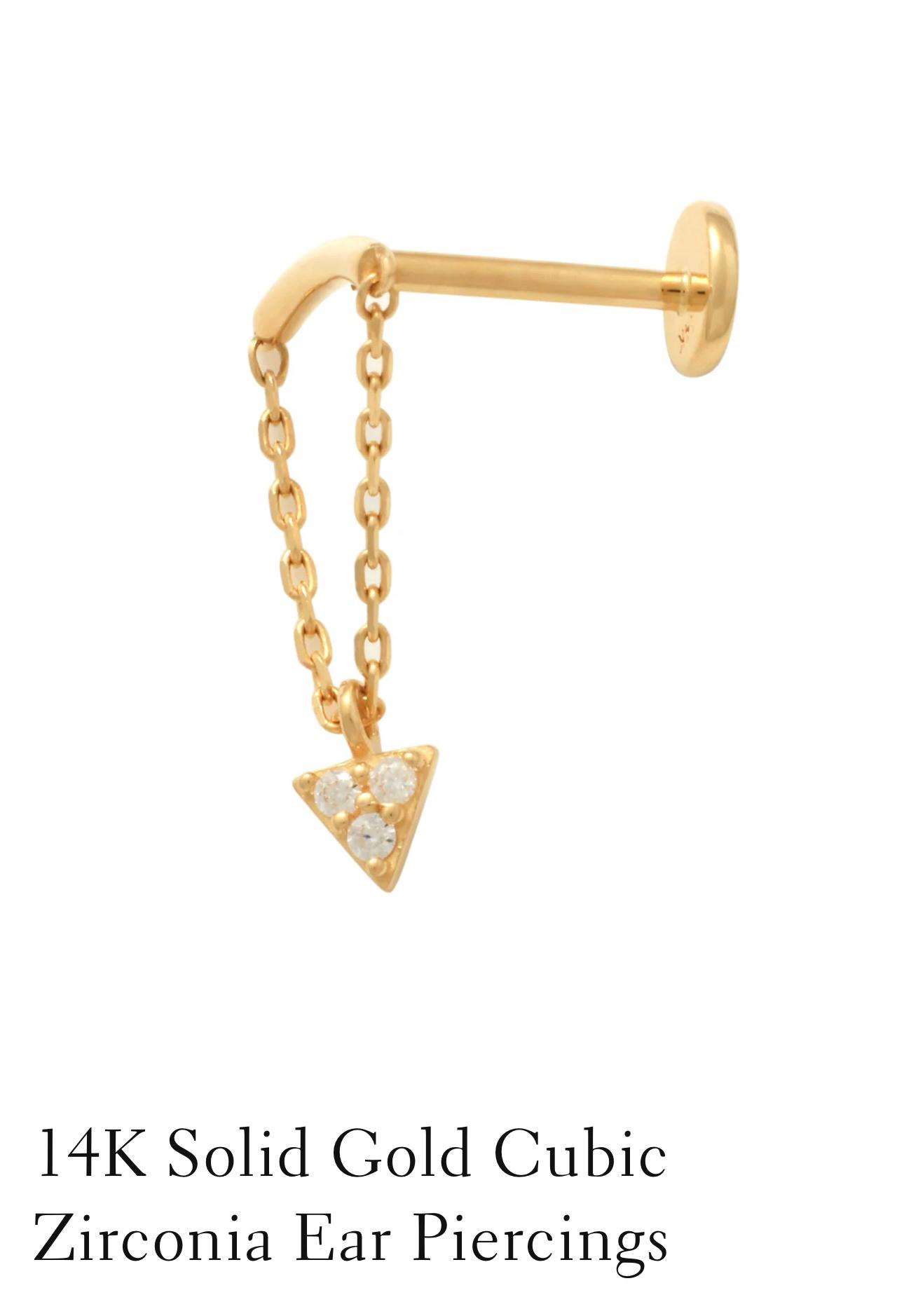 14K Solid Gold Cubic Zirconia Ear Piercings