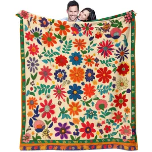 Vintage Floral Pattern Printed Throw Blanket, Soft Cozy Warm Home Decor Blanket, Ideal Nap Blanket, Perfect Gift for Family & Friends