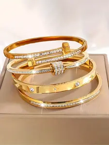 4-piece fashionable vintage stainless steel bracelet, perfect holiday gift, unisex accessory, durable multifunctional bracelet