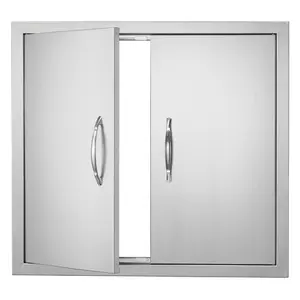 【FathersDayGift】 VEVOR BBQ Access Door, 26W x 24H Inch Double Outdoor Kitchen Door, Stainless Steel Flush Mount Door, Wall Vertical Door with Handles, for BBQ Island, Grilling Station, Outside Cabinet Telescopic Door Magnetic Door