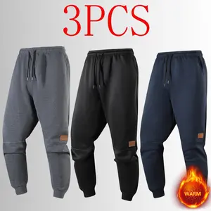 3PCS/Set Men's Autumn And Winter Fleece-Lined Thickened Trousers Fashionable Versatile Casual Pants Outdoor Sports Jogger Pants