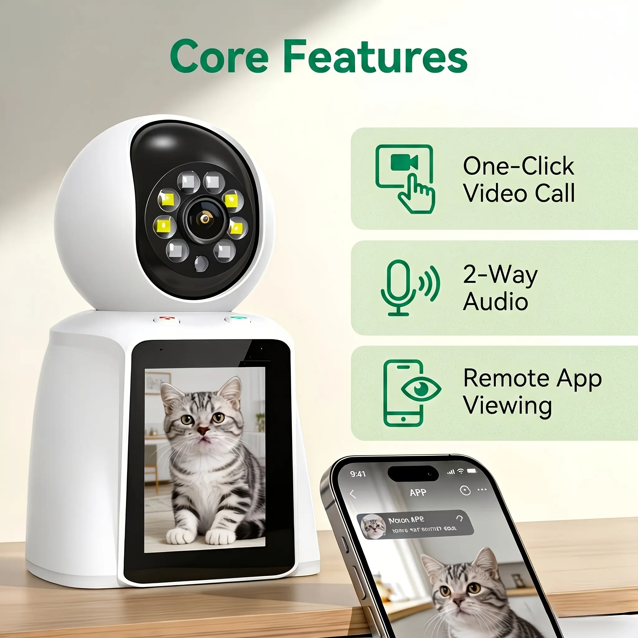 Instant Motion Alarm Pet Cam | 1-Click Video Call Smart Screen Monitor, 720P Color Night Vision Surveillance, Built-in Fill Light, Reliable USB Plug-In  wireless indoor camera  wireless wifi camera  security gadget
