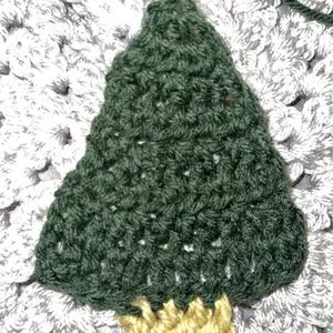 Crochet Christmas Tree Ornament - Green with Gold Base, Handmade, Perfect for Holiday Decor