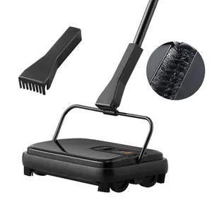 VEVOR Manual Push Carbon Steel Carpet Sweeper, 7.87in Sweeping Path, 300ml Dustbin, Swivel Head, Cleaning Comb, Non-Electric Floor Sweeper for Home, Office (Cleans Dust, Pet Hair on Hardwood, Rugs)