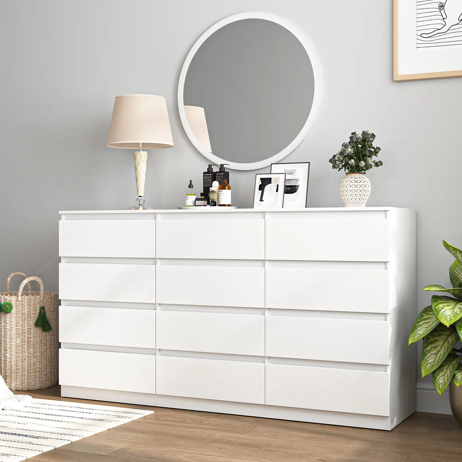 chinese dress ladies 12 Drawer Dresser Chest with Inset Drawers and Flat Panels x12430a