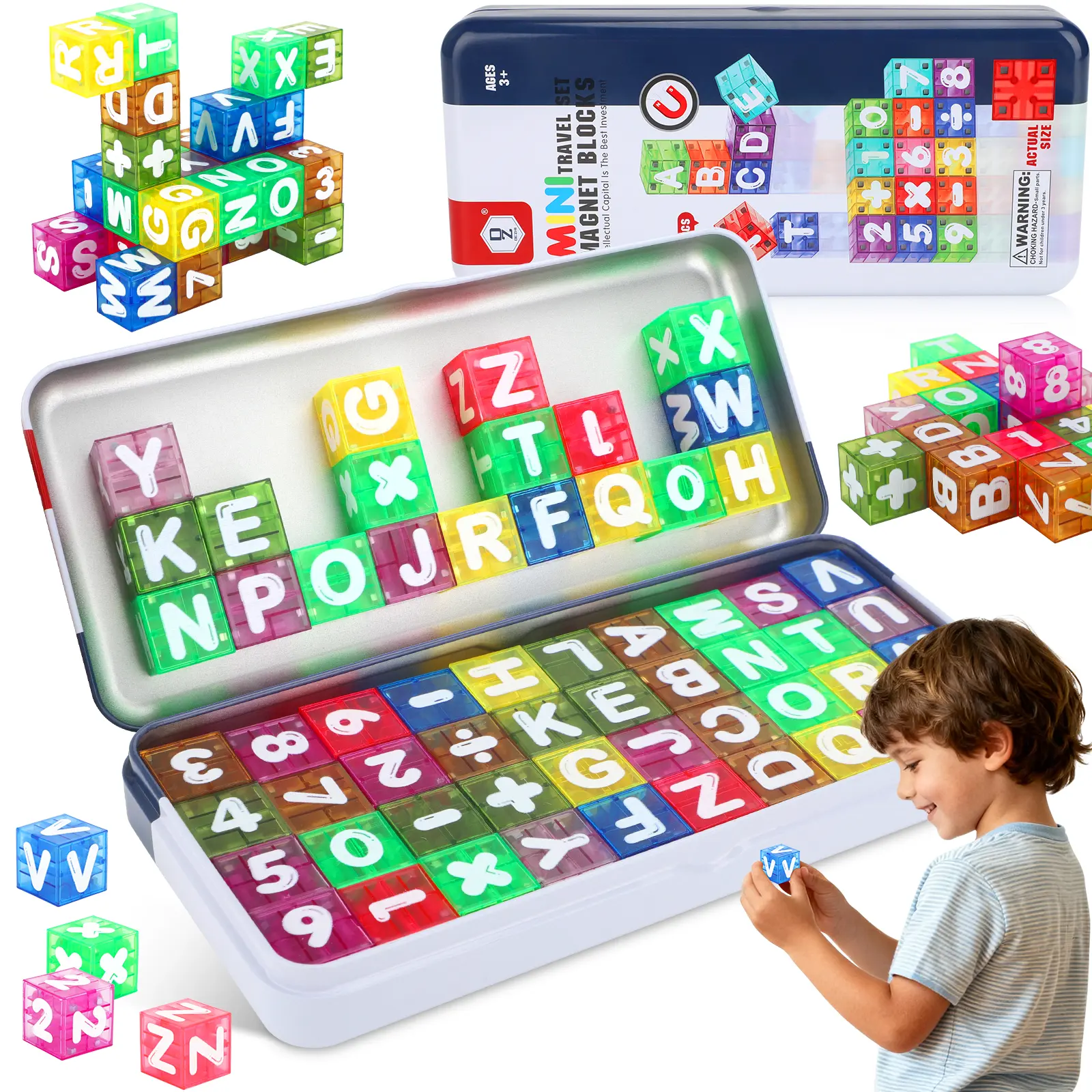 deAO Magnetic Alphabet Blocks 40pcs - Educational STEM Learning Toys for Kids 3-8 , Portable Travel Letter Number Math Kit , Montessori Preschool Gifts Boys Girls #Summer Vibes