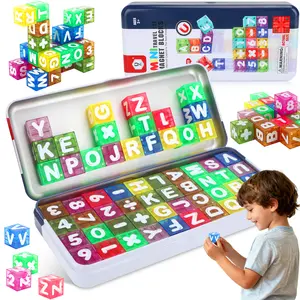 deAO Magnetic Alphabet Blocks 40pcs - Educational STEM Learning Toys for Kids 3-8 , Portable Travel Letter Number Math Kit , Montessori Preschool Gifts Boys Girls #Summer Vibes