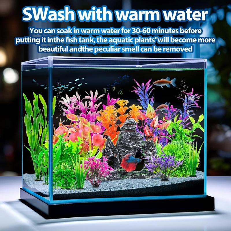 13 Aquarium Plants Cave Rock Decor Set& Fish Tank Artificial PlasticPlants,Fish Tank Accessories Small Large Aquarium Decorations Kit