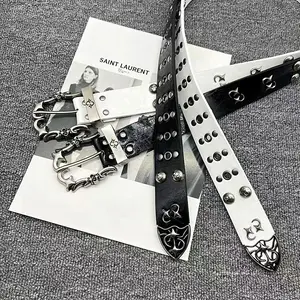 2026 New Y2K Studded Belt Unisex Metal Accessory with Unique Studs and Buckle Design White PU Leather Style for Men & Women for Jeans Business Belt
