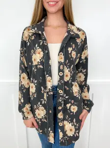 Moody Meadows Ribbed Long Sleeve Charcoal Avery Mae Button Up Top