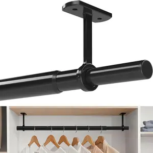 Closet Rods for Hanging Clothes Ceiling or Wall Mounted, 17-79 Inch Closet Rod Heavy-Duty Stepless Telescopic Clothes Hanging Rod for Closet Kitchen Laundry Room Living Room Balcony (Black)