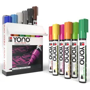 Marabu YONO Acrylic Markers - 12 Pack Professional Paint Pens for Rocks, Glass, Leather, Plastic, Sneakers and Shoes