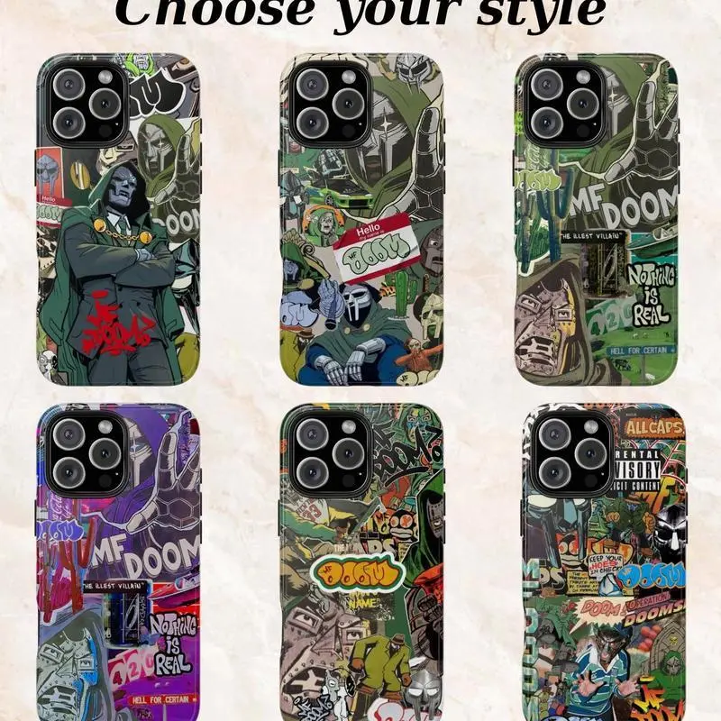 Iconic Mf Doom Mask Rapper Hip Hop Music Art Design Heavy Duty Tough Phone Case Shockproof Drop Protection Durable Hard Cover Aesthetic Gift for iPhone 11 12 13 14 15 16 17 Pro Max Plus