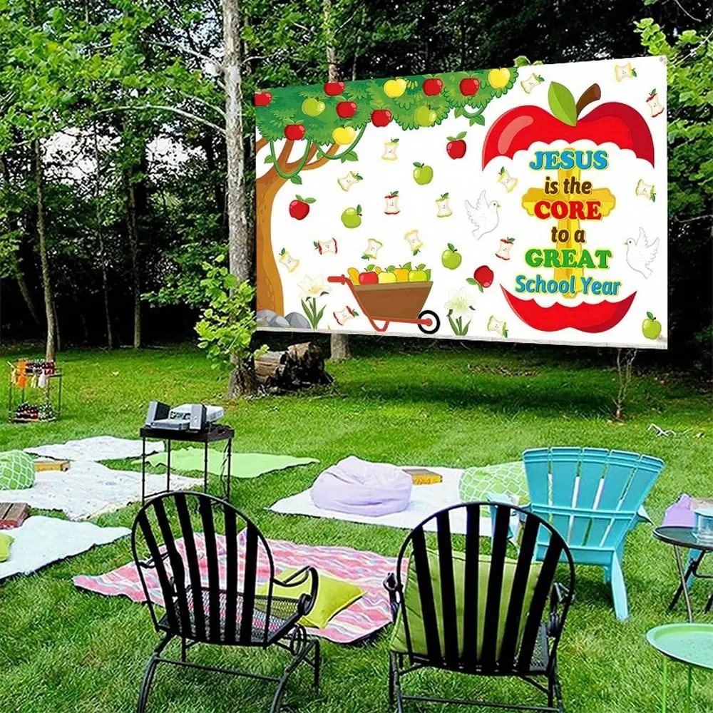 1pc Polyester 2D Flat Jesus Theme Backdrop Banner, Birthday Party Decorations, Party Decorations Banners for Bible Religious Sunday School Bulletin Board Chalkboard Wall, Happy Birthday