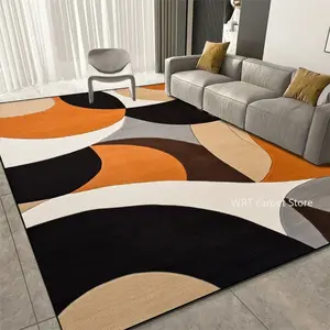 Modern Abstract Geometric Flannel Area Rug - Orange Black Brown Wave Print Soft Mat for Living Room, Non-Slip Minimalist Home Decor #AbstractWaveRug #GeometricOrangeMat #ModernHomeDecor #MinimalistCarpet #NonSlipFlannelRug