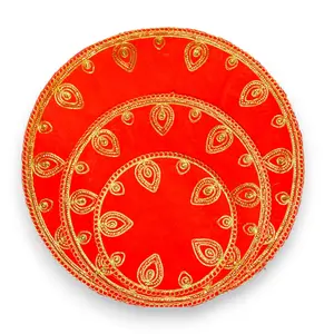 LoveNspire Red Velvet Pooja Aasan - Plush Texture, Soft Surface, Vibrant Look, Zari Work - Elegant Multi-Size Temple Mat for Diwali, Home - Luxurious Sacred Prayer Cloth Gift with Variants