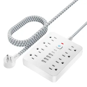 Power Strip with 5FT/10FT Extension Cord, Multi-plug Power Strip with 4 USB Ports & 2 Type-C & 8 AC Outlets, Power Strip for Home, Office, Travel, USB Charging