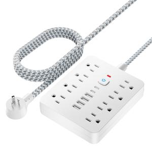 power strip with 5ft/10ft extension cord, multi-plug power strip with 4 usb ports & 2 type-c & 8 ac outlets, power strip for home, office, travel