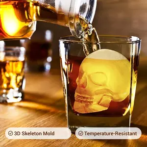 Creative Skull Shape Silicone Ice Cube Tray 3D Skeleton Mold for DIY Novelty Ice Cubes Perfect for Wine Cocktails Whiskey Kitchen Gadget Mold Maker Utensils Black Durable Temperature Resistant Easy to Demould