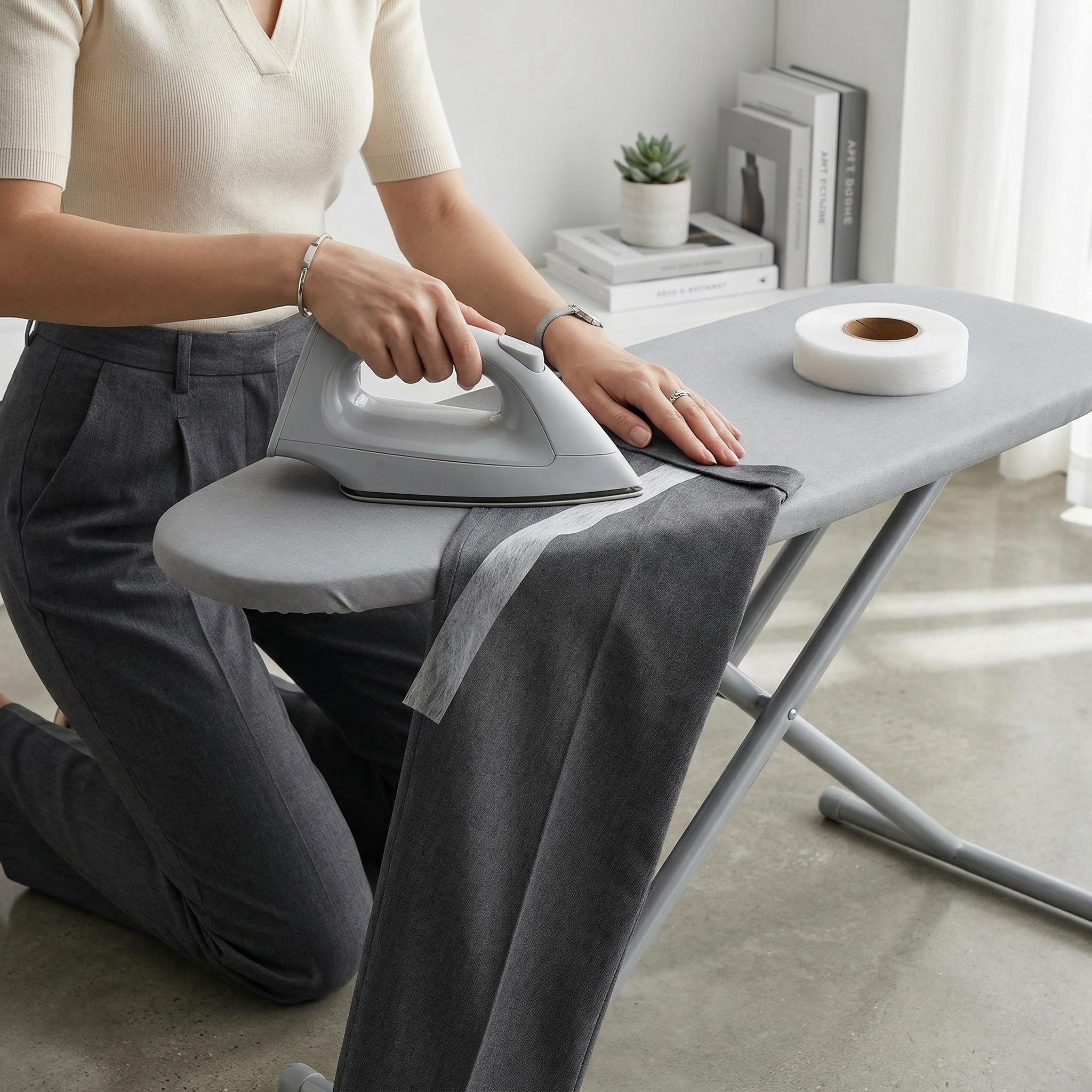 Iron-On Hem Tape, Double-Sided Fusible Bonding Web, No-Sew Fabric Adhesive Roll for Hemming Jeans, Pants, Curtains & DIY Crafts, Extra Long Length, Strong Adhesion, Easy Instant Fabric Repair & Hemming Solution