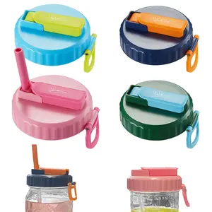 4 Pack Wide Mouth Mason Jar Lids with Straw, Leak-Proof Covers for Drinking or Storage, Fits Ball & Kerr Mason Jars