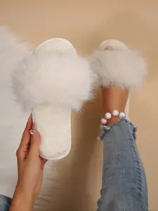 Women's Plush Open-Toe, Soft Indoor Outdoor Shoes, Comfortable Versatile Home Wear, Perfect for Relaxing at Home, Fuzzy House Slippers