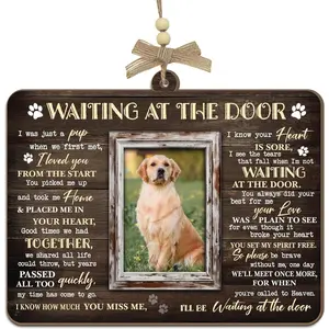 Memorial Photo Ornament - Waiting at the Door - Three Layer Wooden Plaque - Pet Memorial Gifts for Dogs - Bereavement Gifts for Grieving Pet Owners - In Remembrance Ornament with Photo Slot