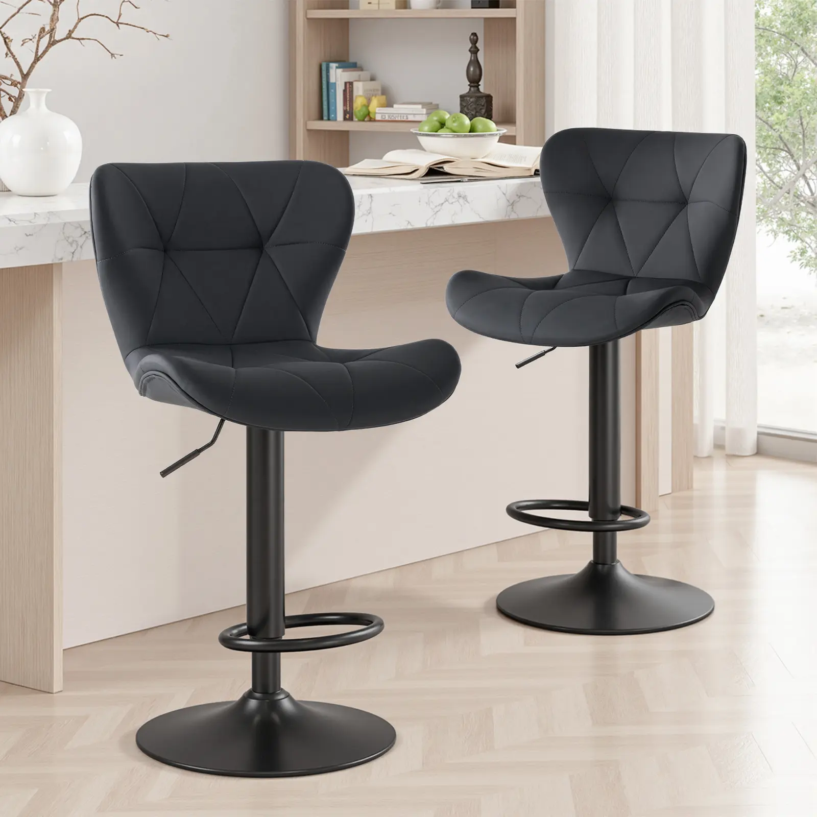 Sweetcrispy Modern Bar Stools Set of 2, Adjustable Faux Leather Upholstered Swivel Bar Stools, Counter Height Bar Chairs with Back for Kitchen Island Sweetcrispy Modern Bar Stools Set of 2, Adjustable Faux Leather Upholstered Swivel Bar Stools, Counter Height Bar Chairs with Back for Kitchen Island