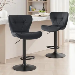 Sweetcrispy Modern Bar Stools Set of 2, Adjustable Faux Leather Upholstered Swivel Bar Stools, Counter Height Bar Chairs with Back for Kitchen Island