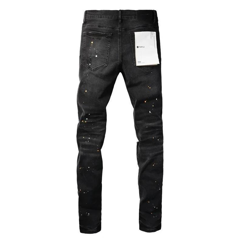 Purple Jeans American High Street Paint Hole Black 9045 New Fashion Trend High Quality Jeans springtok Denim Fabric Smooth Stretch Trouser