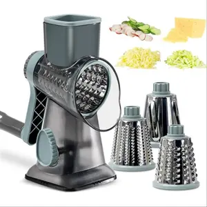 Hand-Cranked Cheese Grater Vegetable Slicer, Three-In-One Grinder with Interchangeable Blades, Strong Suction Base, Kitchen Multi-Function Tool