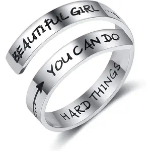 Keep Going Ring Inspirational  Stainless Steel Engraving Size Adjustable Personality Encouragement  for Women Teens Girls