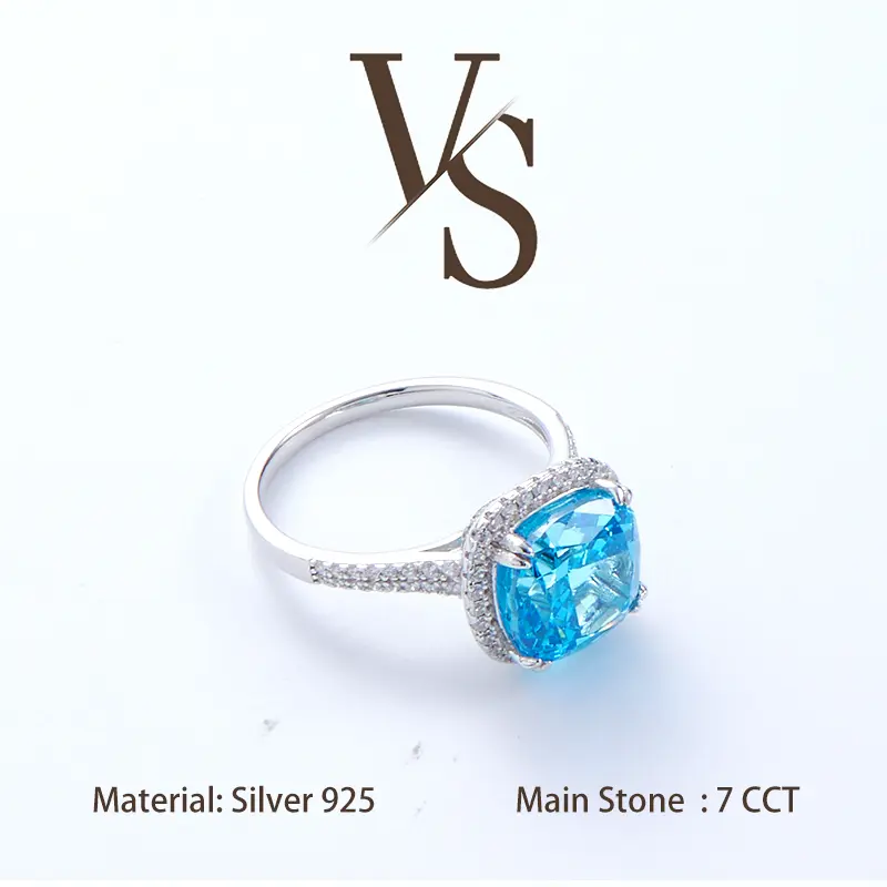 [Venus Jewelry] Lab Created Gemstone 7 CCT Fat Cushion Temperament Light Luxury Solid Silver 925 Ring