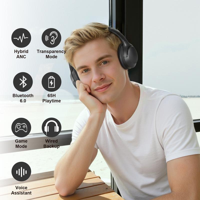 FoFun Multifunctional NC50 Hybrid ANC Wireless Headphones, Built-in Mic, Low Latency,Be aware of safety mode,Custom EQ, Over-Ear, Android/iPhone