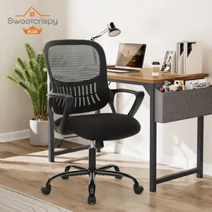 Home Office Chair, Mid Back Computer Ergonomic Mesh Desk with Larger Seat, Executive Height Adjustable Swivel Task with Lumbar Support and Armrests