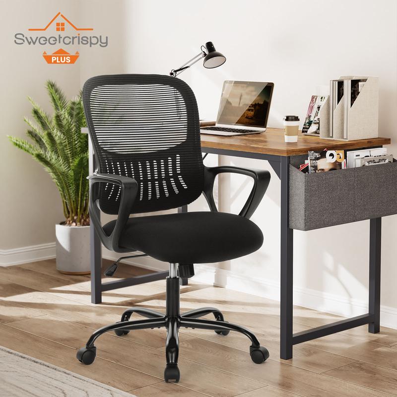 Home Office Chair, Mid Back Computer Ergonomic Mesh Desk with Larger Seat, Executive Height Adjustable Swivel Task with Lumbar Support and Armrests