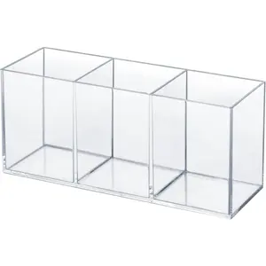 Clear Acrylic Silverware & Pen Organizer Caddy, Transparent Plastic Silverware Holder, Perfect for Office, Bedroom, and Bathroom Storage