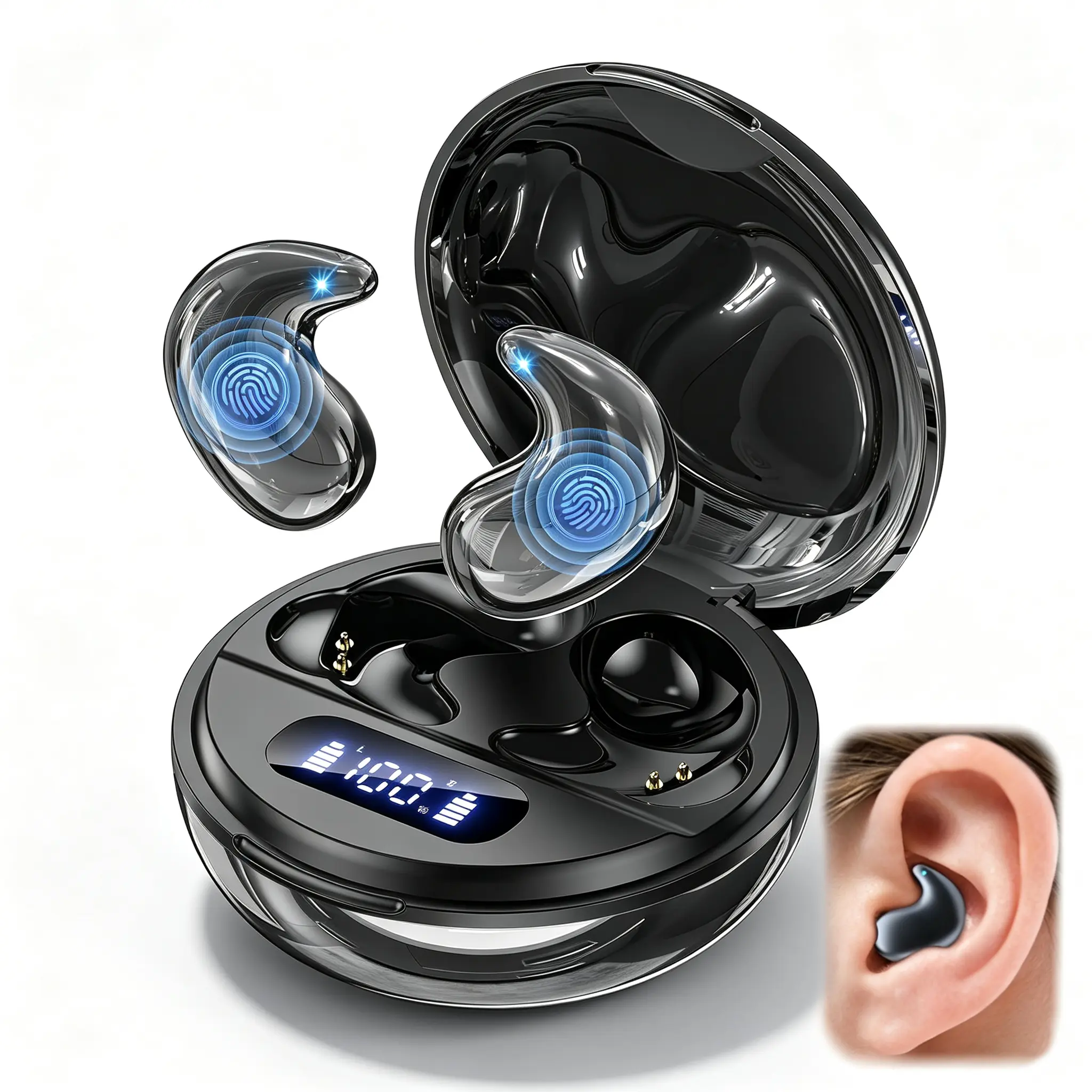 Sleep Earbuds for Side Sleepers| Tiny Invisible Flat Bluetooth 6.1 Noise Blocking Headphones| No Pressure, No Bright Lights or Beeps| All-Night Comfortable Earphones， mini headphone