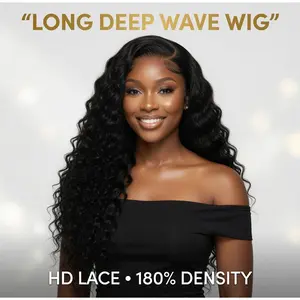 Long Deep Wave Wig Black| HD Lace Front Glueless 180% Density Voluminous Body Wave Wig