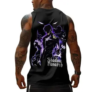Solo Leveling Shadow Monarch Tank Top Featuring Sung Jin-Woo Purple Flame Shadows Anime Gym Wear & TikTok Trend Piece for Men