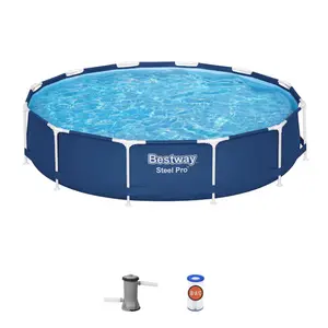 Bestway Steel Pro 12ft x 30 Inch Round Above Ground Pool Set with DuraPlus Liner
