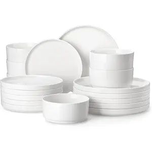 18 count Porcelain Dinnerware Set, Modern White Dish Set for 6,  Serving Plates and Bowls Sets, Chip and Scratch Resistant Dishware Sets Kitchen Dishes Dining Ware Set, Series LEAH