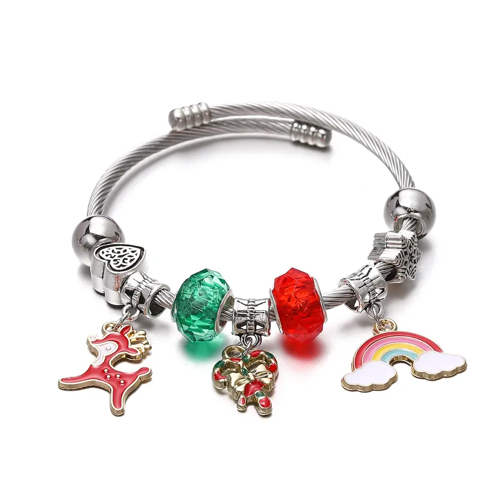 NTT Fashion Holiday Bangle – Stainless Steel Christmas Charm Design