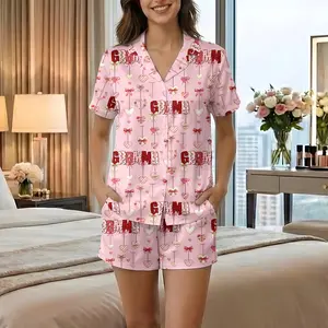 Grammy Pajama Set, Pink Heart Grammy Sleepwear, Personalized Grandma Gift, Mother's Day Loungewear, Cute Bow and Heart PJs for Grandma