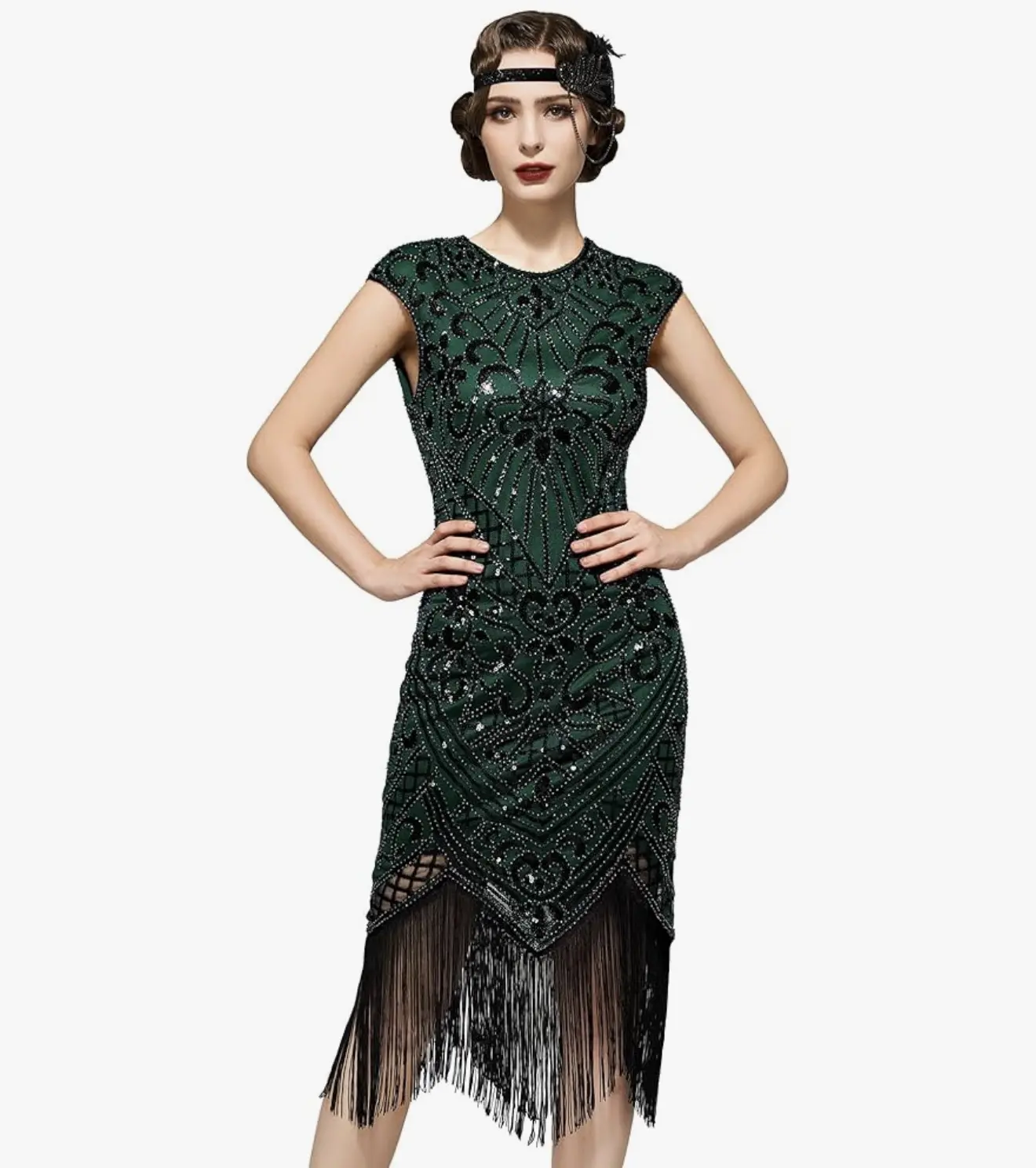 SWEETV YESSA Women's Flapper Dresses 1920s Great Gatsby Dresses Sequin Fringed Roaring 20s Cocktail Dress