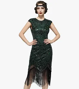 SWEETV YESSA Women's Flapper Dresses 1920s Great Gatsby Dresses Sequin Fringed Roaring 20s Cocktail Dress
