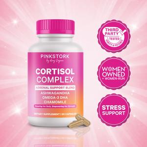 Pink Stork Cortisol Supplements for Women | Stress + Adrenal Support | Organic Ashwagandha, Omega 3 DHA, Chamomile | 1 Month Supply | Added Saffron + Vitamin D | Natural Support for Women | Postpartum, Perimenopause, Holistic Dietary Healthcare Support